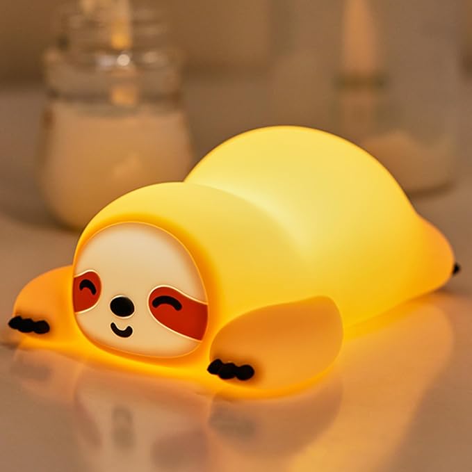 Sloth Night Light, Cute Sloth Gifts, Dimmable Silicone Animal Nursery Lamp, Adorable Rechargeable Squishy Night Light Touch Lamp for Girls Boys Room Decor