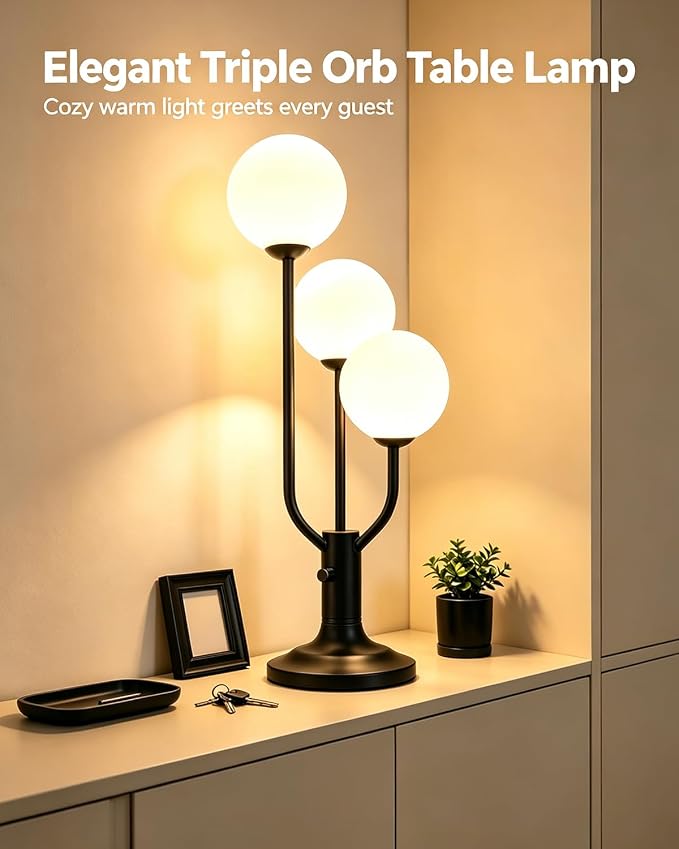Globe Black Table Lamp for Bedroom Gift Dimmable G9 Bulbs Included | Modern Round Ball Lamp Nightstand Desk Lamp Ambient Warmwhite Bedside Lamps for Living Room Dining Party Home Office Decor
