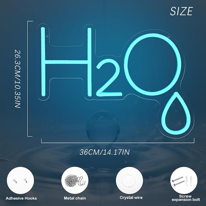 H2O Neon Sign Water Molecule Decor for Chemistry Science Classroom Lab | Dimmable Blue LED Neon Sign with Water Molecule H2O Design for Chemistry Classroom Lab Study Room Office Science Lovers