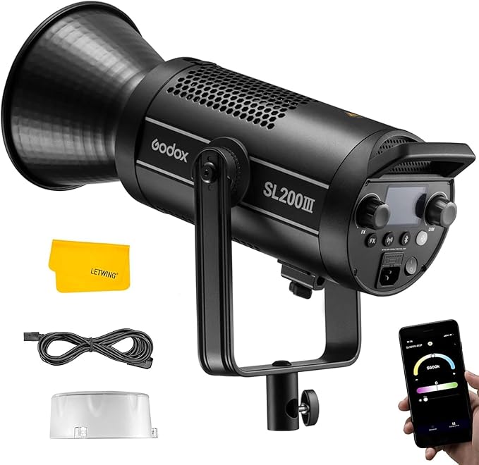 Godox SL200III, SL200W III SL-200WIII 215W Bowens Mount Daylight Balanced Led Video Light, 95600lux@1m, CRI96+ TLCI97+, 8 FX Special Effects, Ultra Silent Fan Continuous Lighting