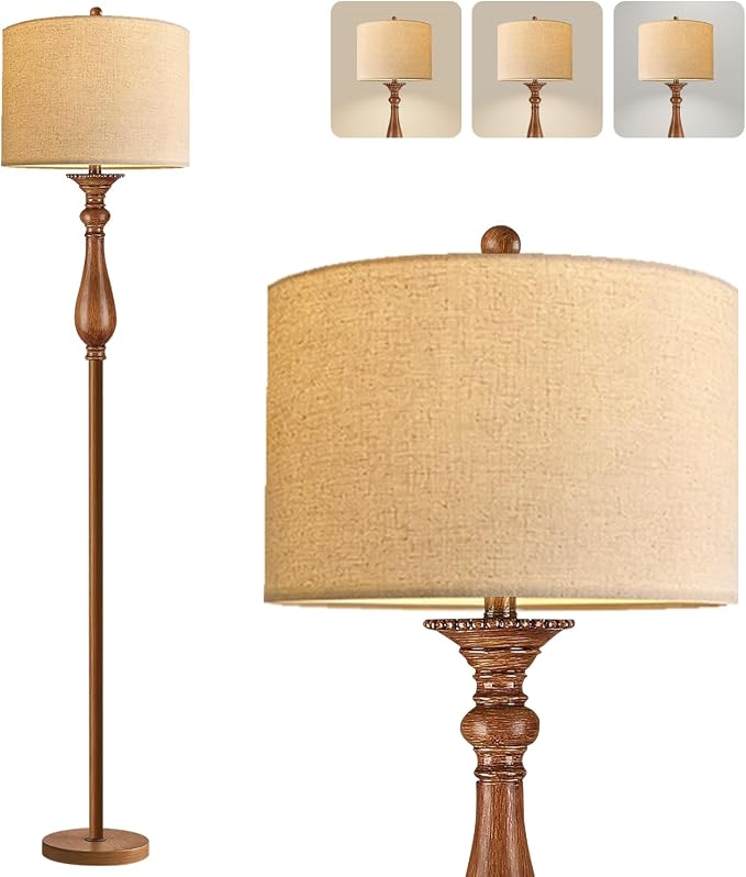 AHDWDW Floor Lamp for Living Room Bedroom,Mid-Century Modern Floor Lamp with Fabric Shade,Farmhouse Boho Floor Lamps with Remote,Dimmable & Adjustable Color Temperature Standing Tall Lamp for Corner