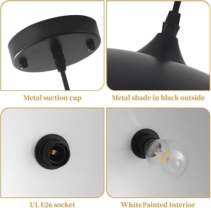 Large Pendant Lights Kitchen Island, 19.7 Inch Black and White Dome Pendant Light，Black Farmhouse Pendant Light, Modern Industrial Kitchen Pendant Lighting Over Island, Dining Room, 2 Pack