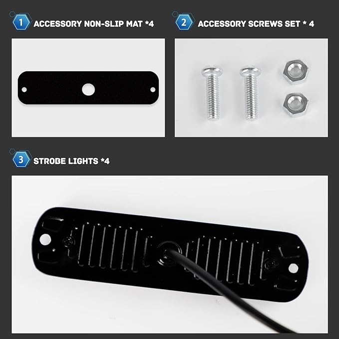 SEISSO 4-Pack 6 LED Sync Feature Amber Strobe Lights Vehicles Trucks Emergency Lights Kit 12V -24V Warning Hazard Flash Lights Bar Grill Grille Surface Mount Super Bright Waterproof, Amber/White