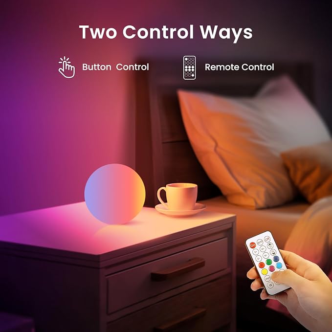 LOFTEK 3-inch Rechargeable LED Ball Lights, Sphere Night Light, 18 Modes RGB Color Glowing Mood Lighting, IP65 Waterproof Ambient Light for Home Bedroom Patio Pool Bathtub Decorative Lighting, 1 Pack