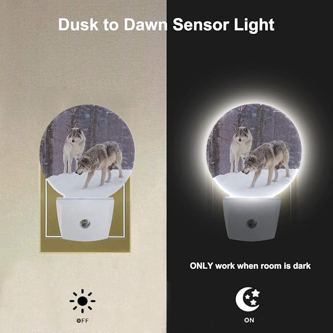 EKOBLA Wolf Spirits Night Lights Plug into Wall Wolf Howling in Woods Magical Wildlife Animal Plug-in Nightlights Dusk to Dawn Sensor Home Wall Decor Round Lamp for Boys Girls Men Women