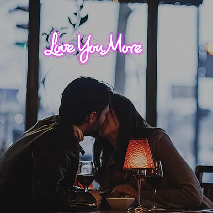 Love You More Neon Signs for Wall Decor, Love Neon Sign for Girls Bedroom Decoration, USB Powered LED Neon Light Sign for Wedding Party Birthday Valentine's Day Gift