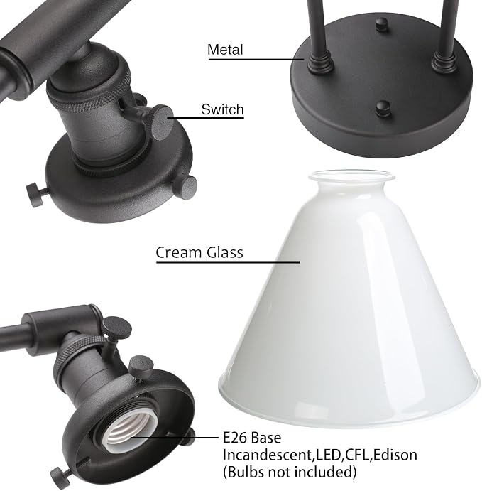 Vintage Industrial 3-Light Bathroom Vanity Light with Milk Glass lampshade – Antique Brass Wall Sconce for Over Mirror, E26 Socket, Hardwired Installation