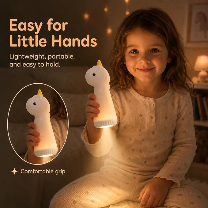 ShaArkMango Flashlight with Night Light for Kids Rechargeable LED Dimmable Night Light Toddler Bed Room Playing in Dark Handheld Emergency Flashlight for Camping Essential Hallway Walking Nighttime
