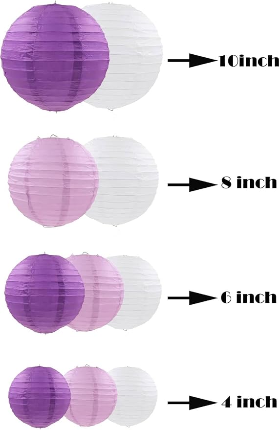 ZOOYOO 10pcs Paper Lanterns,Purple Round Hanging Paper Lanterns Decorations for Wedding,Graduation,Gender Reveal,Anniversary,Home,Birthday Party,Graden Decorr