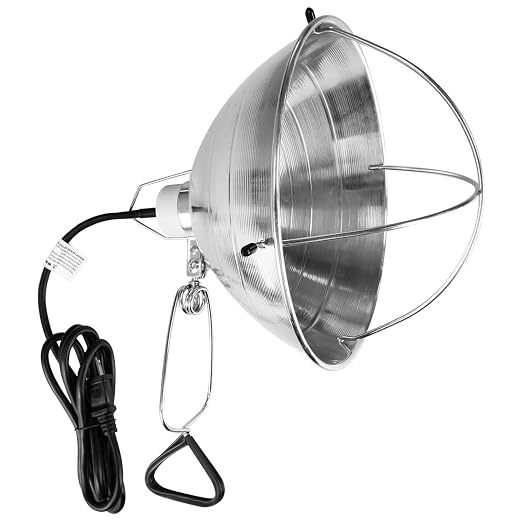 HealSmart Clamp Lamp Light with 10.5 Inch Aluminum Reflector and Bulb Guard up to 250 Watt E26 Socket (no Bulb Included) 6 Feet 18/2 SJT Cord, Silver, 10.5 Inch Clamp Light
