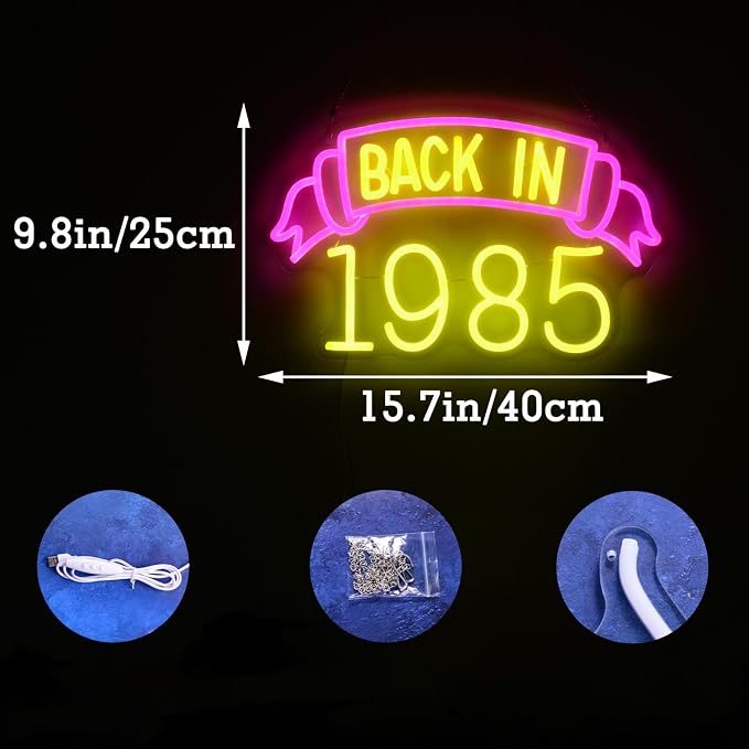 Back in 1985 Neon Signs 40th Birthday Party Decorations 40 Year Old Gift for Men Women Forty Neon LED Light for Anniversary 40th Class Reunion Wedding Happy Birthday 1985 Theme Party Wall Decor