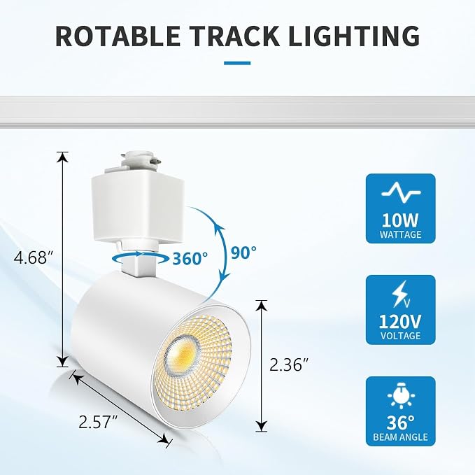 2-Set 5-Color 6-Light LED Track Lighting Kit with 6.6FT H Type Track Lighting Rail, Dimmable Track Lights with Floating Canopy, Ceiling Spot Light Flicker Free, CRI90+, 36° Beam 10W 800lm, White