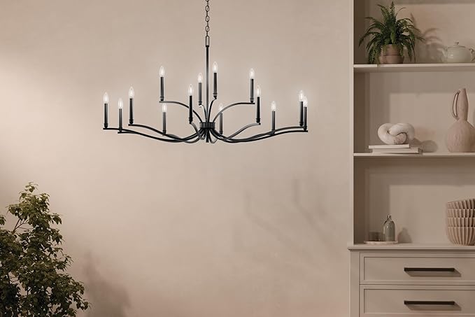 Kichler Malene 14-Light 2-Tier Chandelier, Updated Traditional Light in Black, Sloped Ceiling Compatible, for Foyer, Dining Room or Living Room (27.25" x 52.75"), 52698BK