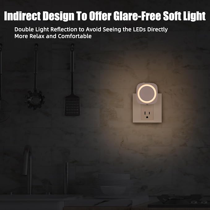 Warm White Night Lights Plug in to Wall,4 Packs Dimmable Night Light with Auto Dusk to Dawn Sensor,Soft Glow Night Light for Bathroom, Bedroom,Hallway, Stairs, Kitchen,Warm White