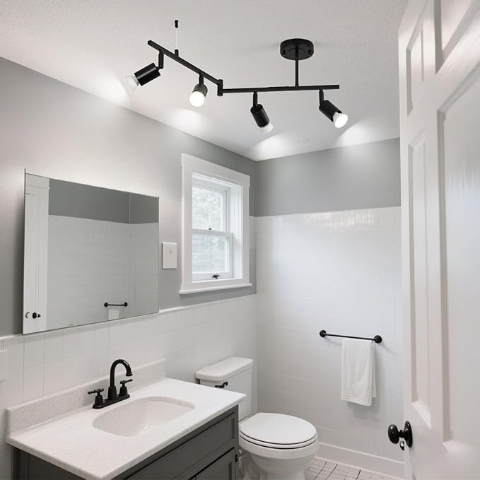 SEEBLEN 4-Light Black Track Lighting Fixtures Ceiling, Flexible Foldable Arm and Rotatable Light Head,Modern LED Track Lighting for Kitchen Islands, Dining Rooms(GU10 Socket, Bulbs Not Included)