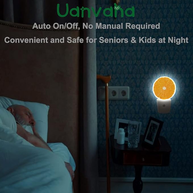 Orange Slice Night Light Sweet Fruits Yellow Night Lights Plug into Wall 0.5W LED Lighting Auto on/Off for Hallway Stairway Kitchen Home Decor