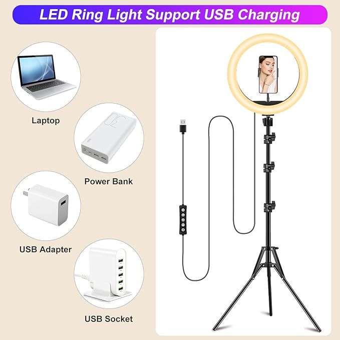 STALLY 13.3" Ring Light with Stand, Music Mode, 75" Tall with 3 Phone Holder, 3 CCT Modes & 48 RGB Color Modes, Ring Light Tripod for iPhone with Wireless Remote, Great for Photograph/Makeup/TikTok