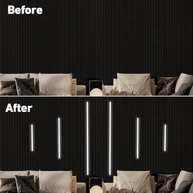 LED Recessed Lighting Kit,6 Pack Self-Adhesive COB LED Light Bar, Cold White 6000K, with Touching Switch, for Wood Slat Wall Panels,Headboards,Home Decor. Silver Chanenl,2Pcs*(16in+24in+40in)