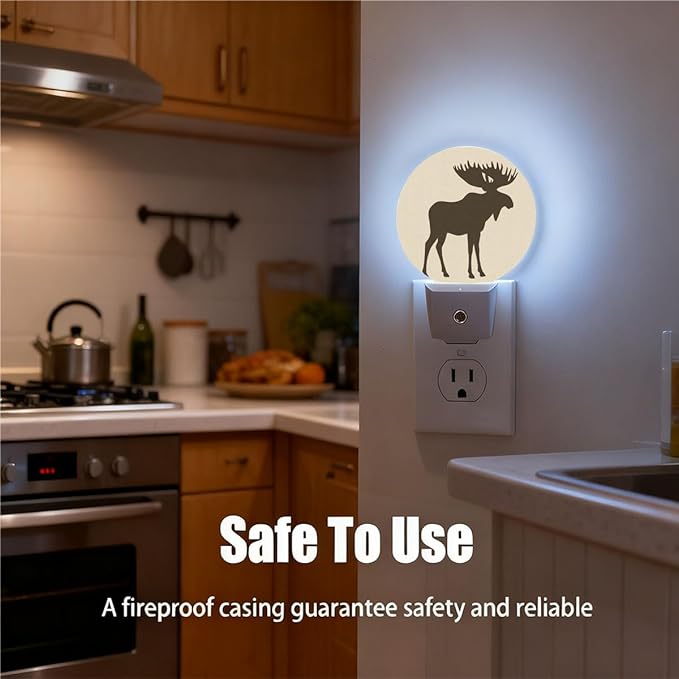 Plug-in Moose Silhouette Night Light Wildlife Night Lights Plug into Wall with Auto on/Off Sensor, 0.5W LED Nightlight for Bedroom Bathroom Kitchen Hallway