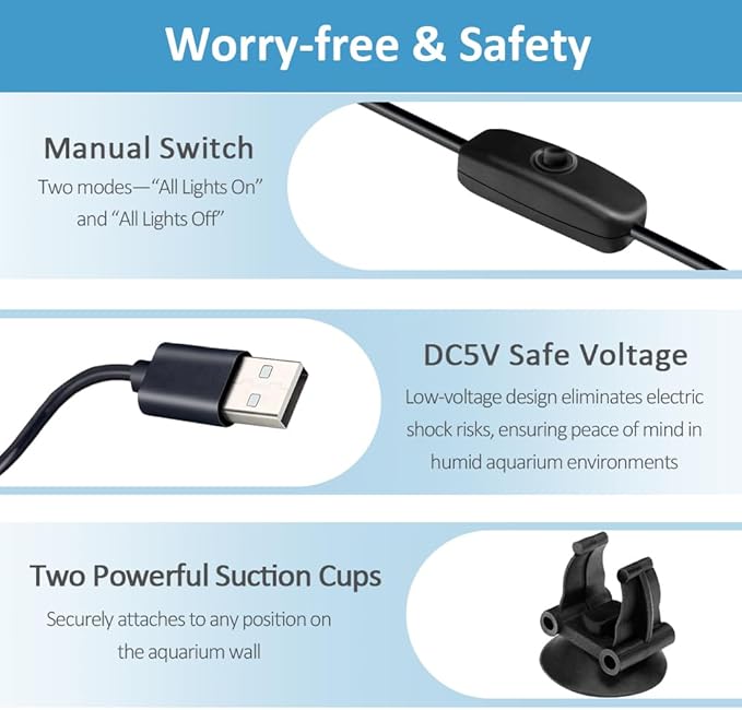 LED Aquarium Light 3 W Underwater USB Fish Tank Light Blue Submersible Aquarium Light 7in