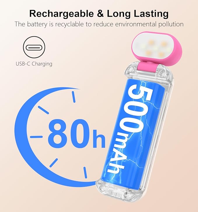 Gritin Reading Light, Rechargeable Book Light for Reading in Bed | Eye Caring 3 Color Temperatures, 5-Level Dimmable Brightness, Long Lasting, Compact Size Clip on Book Lamp for Bookworms-Rose