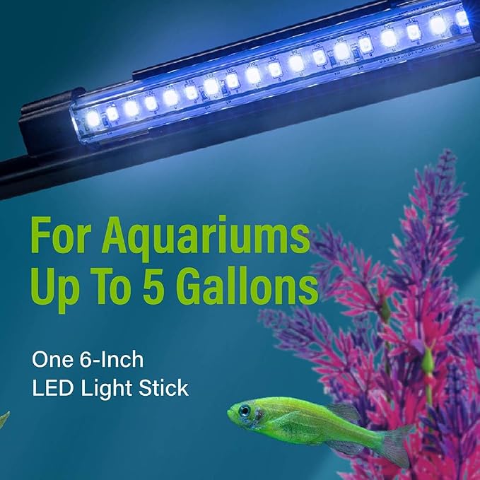 GloFish 6-Inch LED Light Stick for Fish Aquariums Up to 5 Gallons, 1 Count, with White and Blue LED Lights