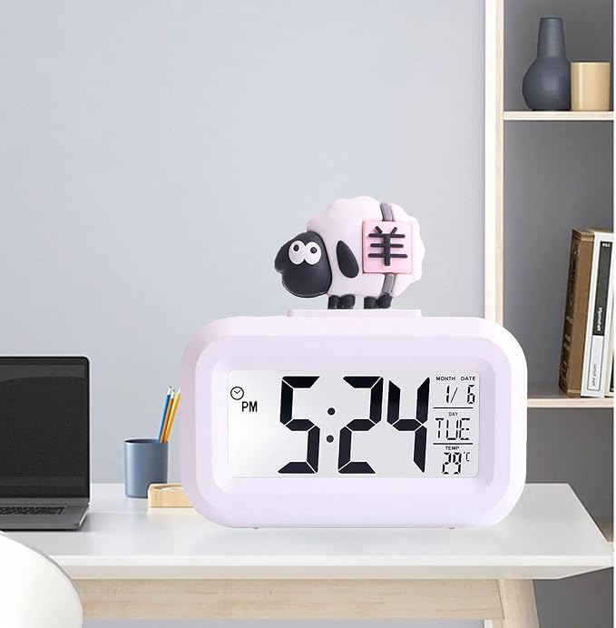 Ymiko Cartoon Desktop Electronic LED Clock Cute Alarm Temperature Display Night Light Kid Bedroom Decor Compatible with