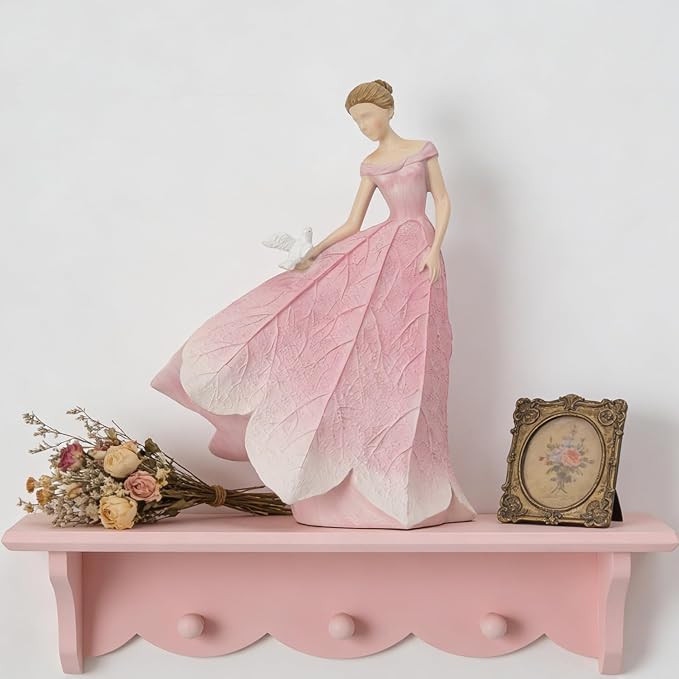 Guichifun Pink Leaf Angel Girls Fairy Statue, 8.5 x 5.25 x 12 Inch | Resin, Home Garden Decor, For Outside or Inside, Rustic Fairy Garden Figurines, Gifts for Women