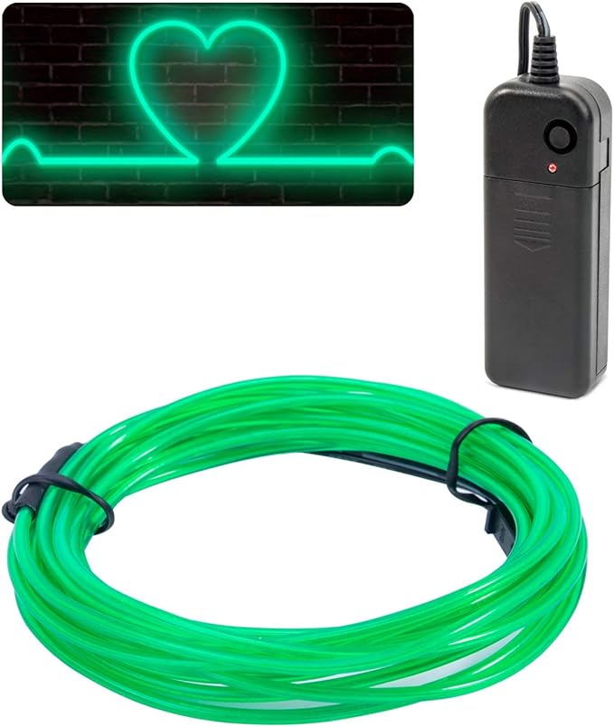 JIGUOOR EL Wire Battery Pack 16.4ft / 5m Bright Neon Light Strip 360° Illumination Neon Tube Rope Lights for DIY, Festival, Party Decoration, Pub, Halloween, Chrismas (16.4ft / 5m, Green)