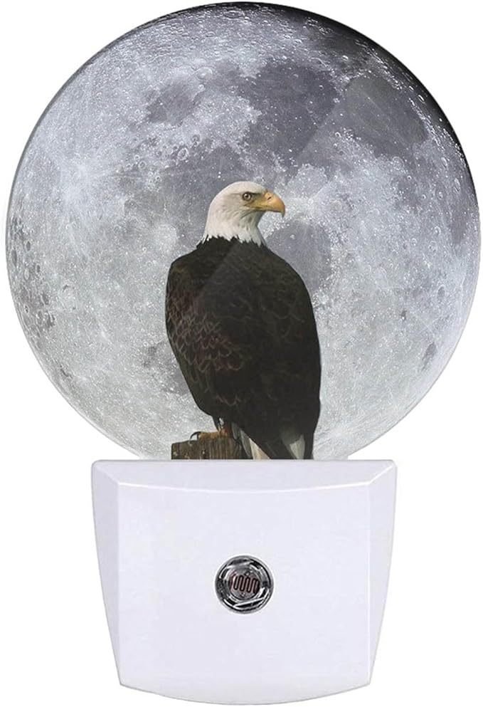 Night Light Eagle Standing Before Full Moon Night Lights Plug into Wall 0.5W LED Lighting Auto on/Off for Hallway Stairway Kitchen Home Decor