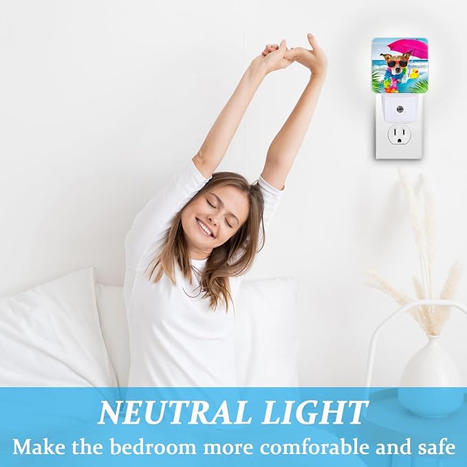 Cute Beach Dog Night Light, Plug-into Wall Nightlight Lamp with Dusk to Dawn Sensor, Led Lamp 0.5W Energy Efficient for Boys Girls Adults Home Decor
