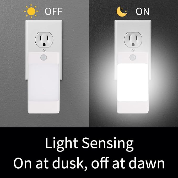 4-in-1 LED Night Light Emergency Backup Light, Motion Sensor, Dusk-to-Dawn Sensor, Rechargeable Battery Operated 5000K Daylight White, LED Flash Light for Home, Power Failure, Hurricane, 2Pack