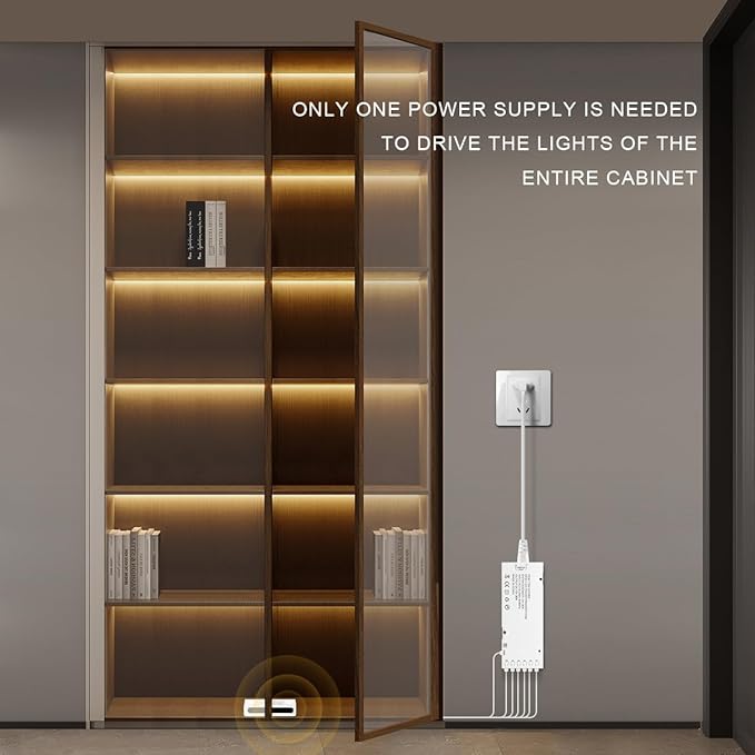AIMENGTE 12V COB LED Cabinet Lights Strip with Dual-Door Sensor, 6 x 3.3ft Cuttable Under Cabinets Lighting for in-Cabinet, Locker, Closet, Showcase, Gun Safe (Warm White)