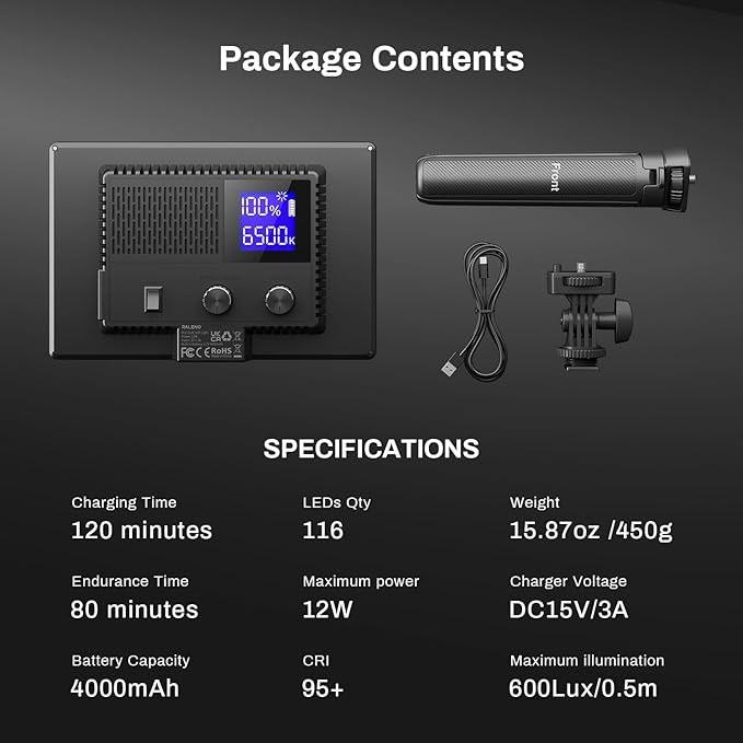 RALENO LED Video Light Panel, 2500K-6500K Camera Light for Video Conference Recording with 4000mAh Battery Type-C USB Ports, CRI>95 Photo Lights for Outdoor Photography Live Streaming Zoom Call
