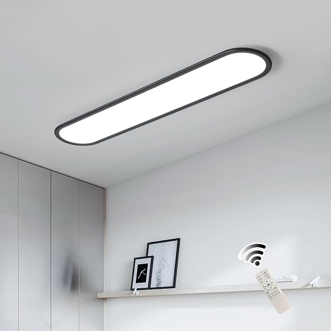 Modern Linear Ceiling Lights,48W Dimmable LED Ceiling Lamp, High Brightness Long Ceiling Light,39.4 Inch Ultra Thin Low Profile Light Fixture for Bedroom Kitchen Closet Hallway,Black