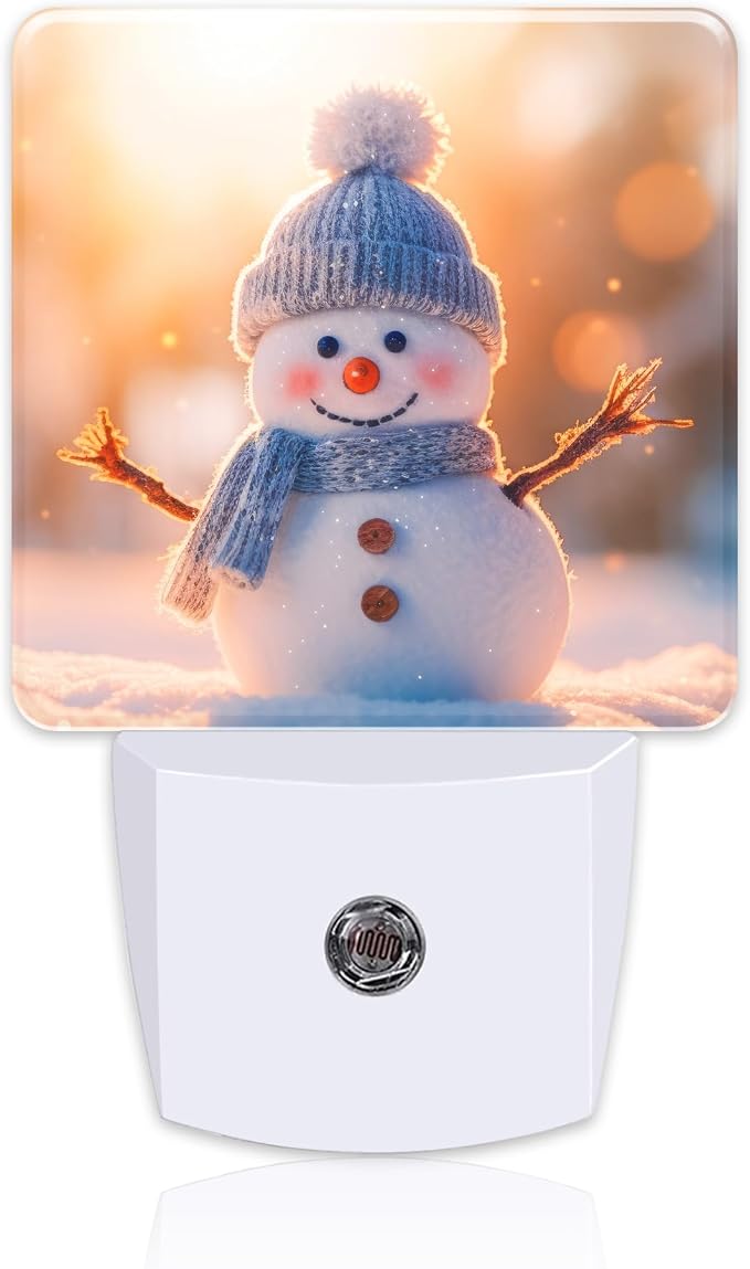 Cute Winter Snowman Night Light, Christmas Snowman in The Sun Dusk to Dawn Night Light Plug in,0.5w Energy Saving Sleep Friendly NightLight for Kids Boys Girls Home Decor