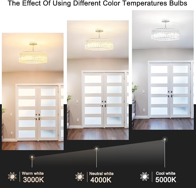 Lxybcce Modern Crystal Ceiling Light Fixture, Semi Flush Mount Ceiling Light, Chrome Hallway Lighting Fixtures Chandelier, Crystal Chandelier for Kitchen Bedroom Dining Room Closet, 5-Light, 16 Inch