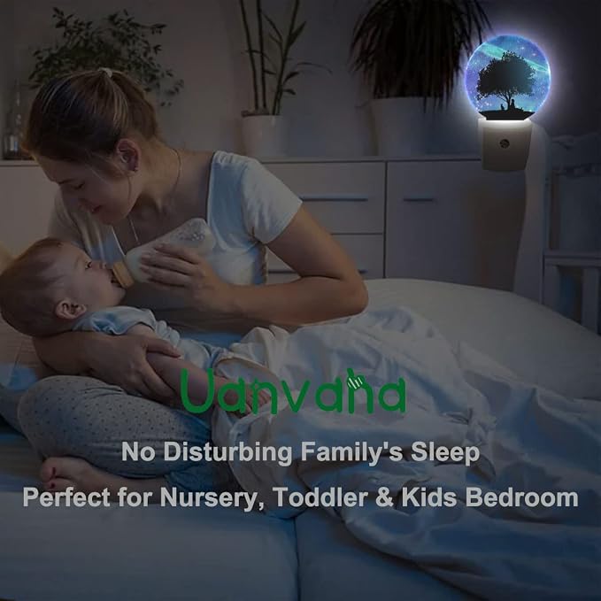 Galaxy Night Light Big Tree Under Starry Sky Stars Plug-in Night Lights with Dusk-to-Dawn Sensor for Bedroom, Bathroom and Living Room 0.5W Sleep Friendly for Women/Girls/Boys