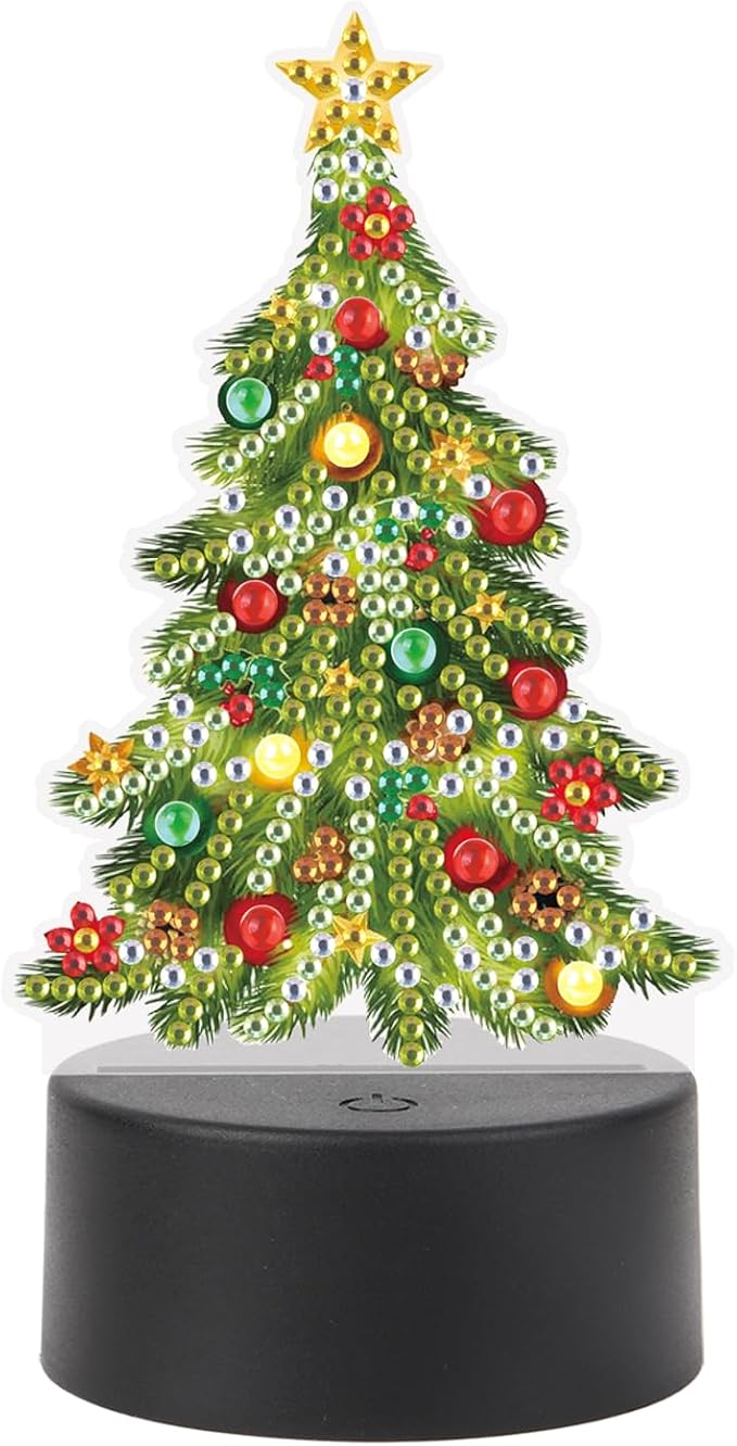 JISHSHAY Christmas Diamond Painting Night Light Diamond Art Table Lamps Gem Art LED Lights Gem Painting Desk Lamp Mosaic Kits for Adults DIY Kits for Adults Paint by Numbers Christmas Tree