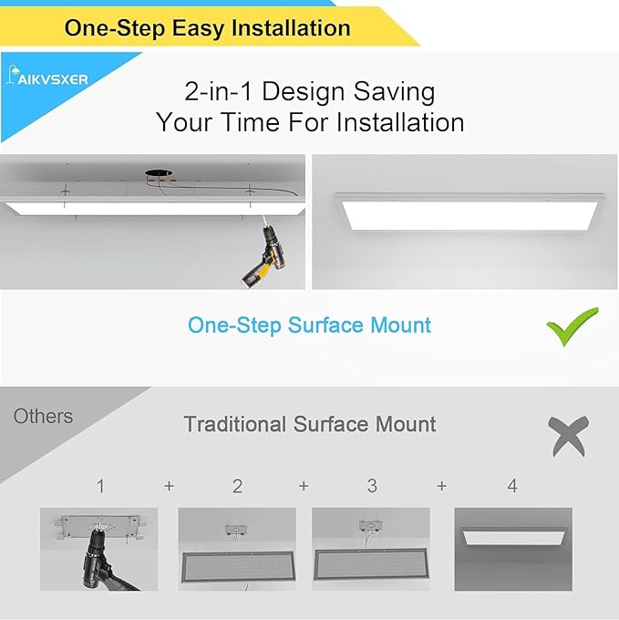 AIKVSXER 24PACK 1x4 LED Flat Panel Light Surface Mount LED Ceiling Light, 5500LM 50W TRIAC 10-100% Dimmable, 3000/4000/5000K AC120V Kitchen Lights Ceiling Flush Mount for Garage/Basement/Laundry