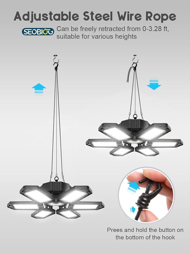 LED Garage Lights 6 Pack, 20000LM Plug in Shop Light Bay Lighting 6500K | 200W Ultra Bright, Linkable Design, 6 Deformable LED Panels, for Garage workshop Basement