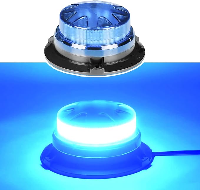 Blue Led Emergency Strobe Beacon Lights for Car Vehicles 12V 24V 24-LEDs | Magnetic Mount, 8 Flash Model, Warning Safety Flashing, Rooftop Signal Lamp for Forklife Construction Truck Tractor Golf SUV