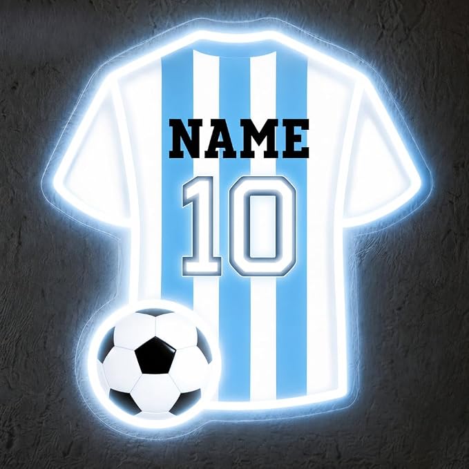 Custom Soccer Jersey Neon Sign, Personalized Name Number world cup Football Jersey Neon Light with Soccer Ball, Customizable USB LED Wall Decor for Boys Bedroom, Game Room, Man Cave, Sports Bar, Fan Club, Party,Soccer Gifts