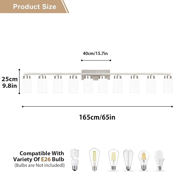 IZORRO Modern Bathroom Light Fixtures, 10 Light Brushed Nickel Vanity Lights, Bathroom Lighting Fixtures Over Mirror with White Glass for Living Room Cabinet Bedroom