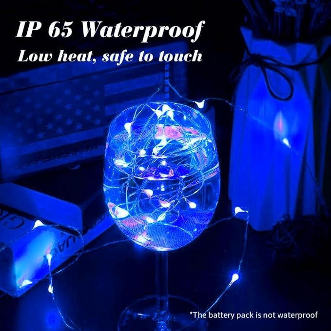 ZGWJ 100 Pack Blue Fairy Lights, Mini String Lights | Battery Operated 7 FT 20 LED Waterproof 3 Modes for DIY, Parties, Wedding, Halloween, Christmas Decoration