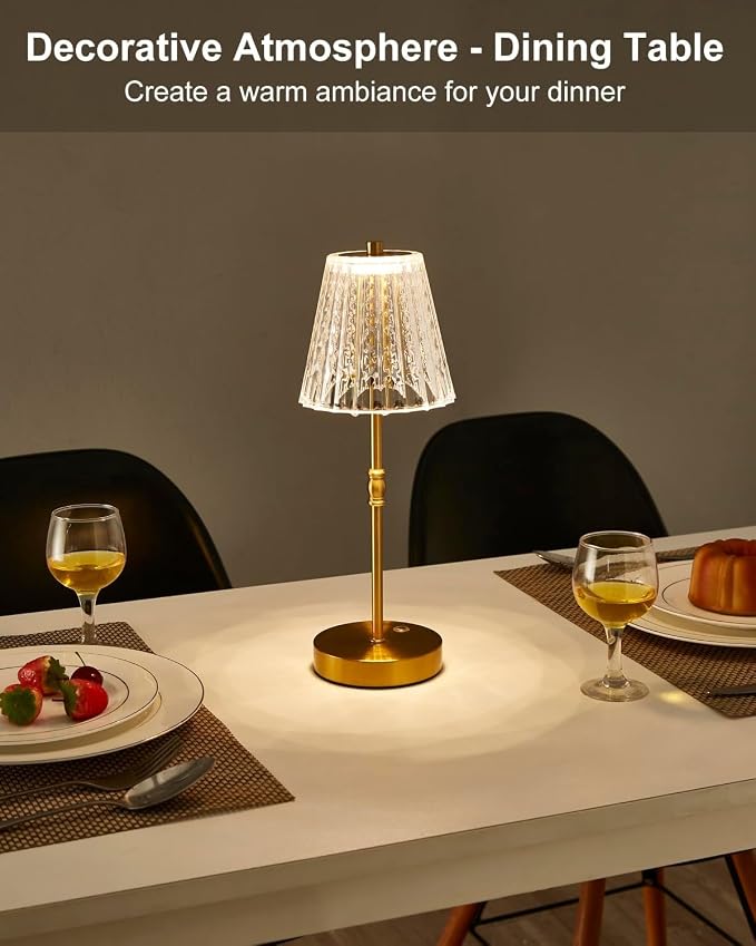 SAIWEYA Cordless Table Lamp Battery Operated Touch Dimming Crystal Lamp | 3 Colors Modes, Rechargeable LED Desk Lamp Night Light for Bedroom, Kitchen, Bar, Office
