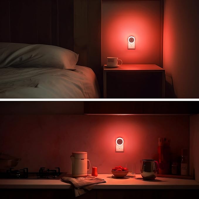 Night Lights Plug into Wall Red Night Light Dusk to Dawn Sensor | 4 Pack 60 Lumens, 0.6W, ABS Plastic, Perfect for Bedroom, Hallway, Bathroom, Kitchen, Stairway, Nursery