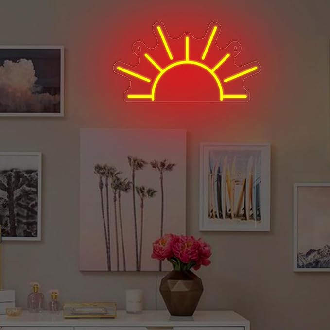 Orange Sunrise Neon Sign, Attivolife Light up Sun LED Wall Decor Lamp, Ideal for Home Living Room Cafe Shop Bar Party, Decoration with Dim USB Powered, Christmas Day Birthday Present for Kids Friend