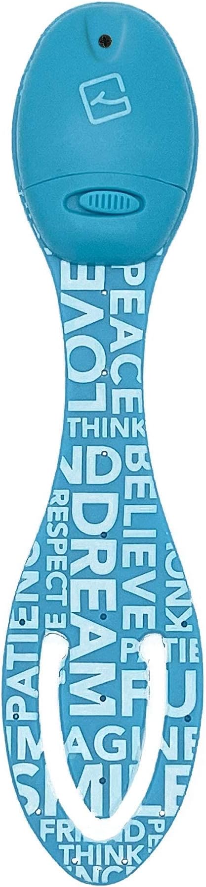Gifts for Readers & Writers Book Light, Clip On Reading Light for Bed, 2in1 Flexilight & Bookmark, Small & Lightweight with a Soft Glow, 2 Batteries Included, Blue Words