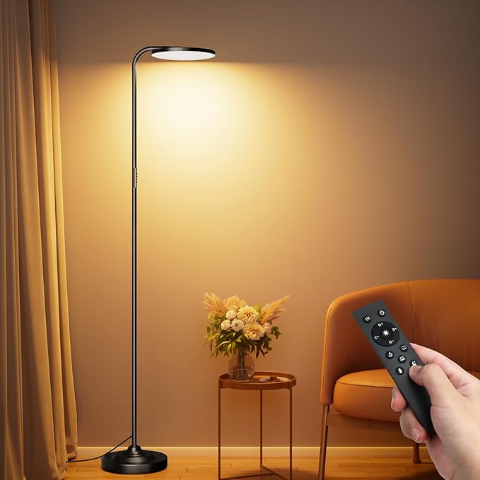 36W LED Floor Lamp, Super Bright Standing Lamp, Modern Stepless Dimmable Torchiere Tall Lamp with Remote Control, 350°Rotating Head Reading Floor Lamp for Living Room, Bedroom, Office